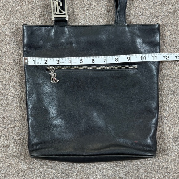 Ralph Lauren Black Leather Tote Shoulder Hand Bag Silver Hardware Vintage 90s - Picture 10 of 12